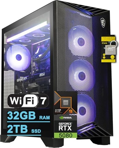 msi Aegis ZS2 Gaming PC, RTX 5080, Ryzen 9 9900X, 32 GB RAM, 2 TB PCIe NVMe M.2 SSD Image