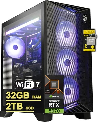 msi Aegis ZS2 Gaming PC, RTX 5070, Ryzen 9 9900X, 32 GB RAM, 2 TB PCIe NVMe M.2 SSD Image
