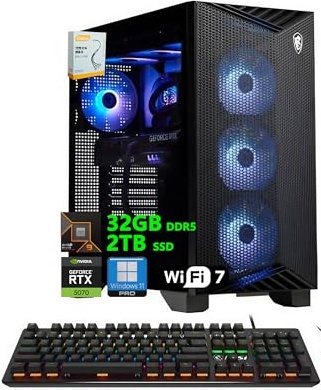 msi Aegis ZS2 Gaming PC, RTX 5070, Ryzen 9 9900X, 32 GB DDR5, 2 TB PCIe NVMe M.2 SSD Image