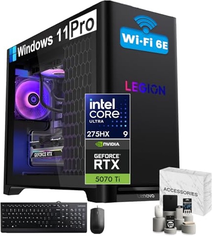 Lenovo Legion Tower 5i Gen 10 Gaming PC, RTX 5070 Ti, Ultra 9 275HX, 64 GB DDR5, 2 TB PCIe NVMe M.2 SSD + 2 TB HDD Image