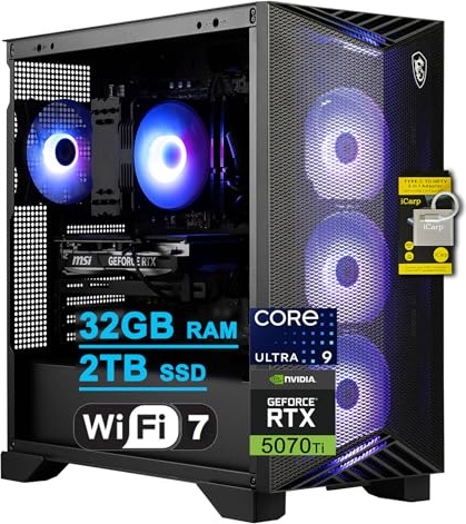 msi Aegis R2 AI 2nd Gaming AI Gaming PC, RTX 5070 Ti, Ultra 9 285, 32 GB RAM, 2 TB PCIe NVMe M.2 SSD Image