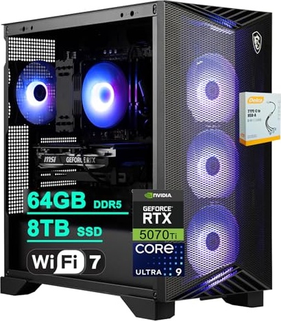 msi Aegis R2 AI 2nd Gaming PC, RTX 5070 Ti, Ultra 9 285, 64 GB DDR5, 8 TB PCIe NVMe M.2 SSD Image