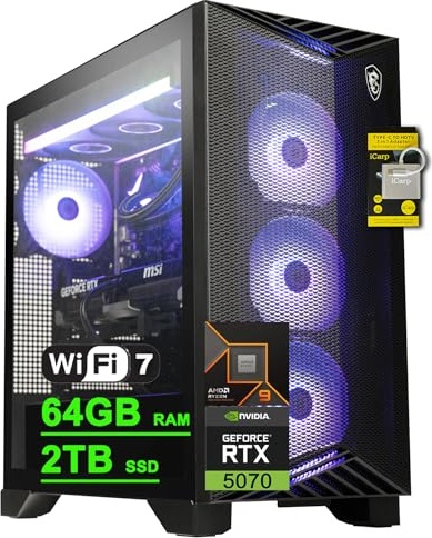 msi Aegis ZS2 Gaming PC, RTX 5070, Ryzen 9 9900X, 64 GB DDR5, 2 TB PCIe NVMe M.2 SSD Image