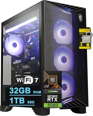 msi Aegis ZS2 Gaming PC, RTX 5080, Ryzen 9 9900X, 32 GB DDR5, 1 TB PCIe NVMe M.2 SSD Image