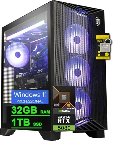 msi Aegis ZS2 Gaming PC, RTX 5080, Ryzen 9 9900X, 32 GB DDR5, 1 TB PCIe NVMe M.2 SSD Image