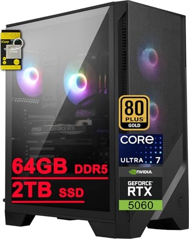 msi Codex R2 AI 2nd Gaming PC, RTX 5060, Ultra 7 265, 64 GB RAM, 2 TB PCIe NVMe M.2 SSD Image