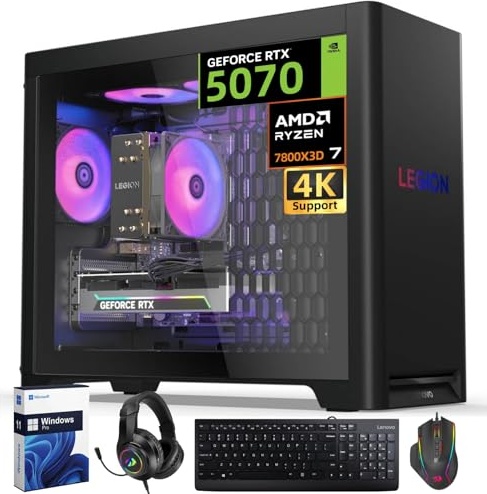 Lenovo Legion T5 Gaming PC, RTX 5070, Ryzen 7 7800X3D, 32 GB DDR5, 2 TB PCIe NVMe M.2 SSD + 2 TB HDD Image