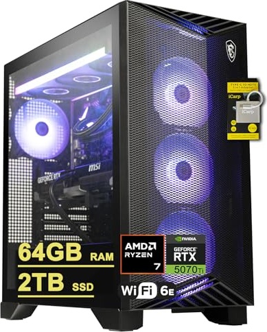 msi Aegis ZS2 Gaming PC, RTX 5070 Ti, Ryzen 7 9700X, 64 GB RAM, 2 TB PCIe NVMe M.2 SSD Image
