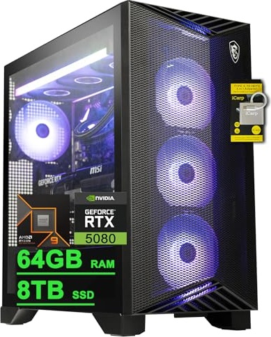 msi Aegis ZS2 Gaming PC, RTX 5080, Ryzen 9 9900X, 64 GB DDR5, 8 TB PCIe NVMe M.2 SSD Image