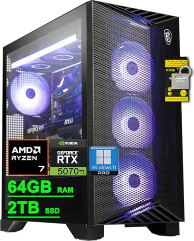 msi Aegis ZS2 Gaming PC, RTX 5070 Ti, Ryzen 7 9700X, 64 GB DDR5, 2 TB PCIe NVMe M.2 SSD Image