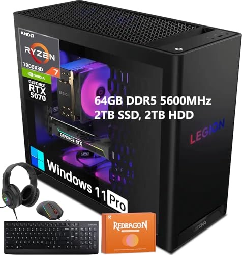 Lenovo Legion Tower 5 Gaming PC, RTX 5070, Ryzen 7 7800X3D, 64 GB DDR5, 2 TB PCIe NVMe M.2 SSD + 2 TB HDD Image