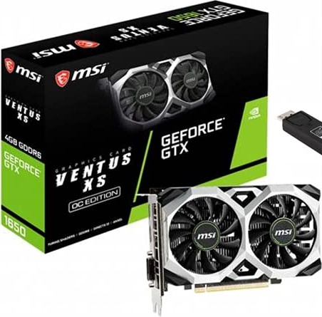 TiTac 2021_MSI Gaming GeForce GTX 1650 128-Bit HDMI/DP/DVI Overclocked Dual-Fan 4GB GDRR6 PCI 3.0 X16 OC Graphics Card (GTX 1650 D6 Ventus XS OC), Adapter