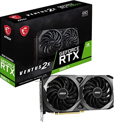 MSI Gaming GeForce RTX 3060 Ti LHR 8GB GDRR6X, Boost Clock: 1695 MHz, 256-Bit, HDMI/DP, Nvlink, Torx Fan 3, Ampere Architecture OC Graphics Card (RTX 3060 TI Ventus 2X 8GD6X OC)