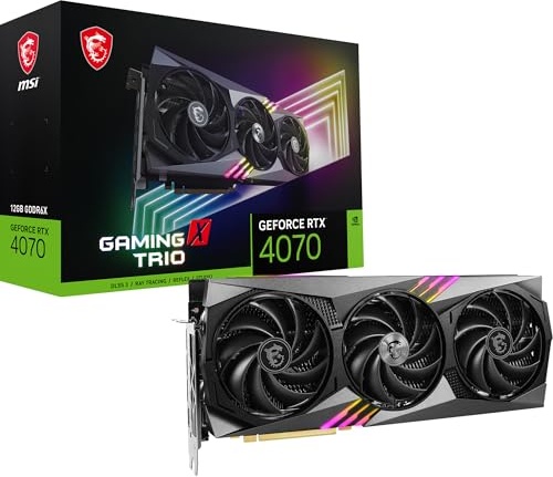 MSI GeForce RTX 4070 Gaming X Trio 12G Graphics Card - RTX 4070 GPU, 12GB GDDR6X (21Gbps/192-bit), PCIe 4.0 - TRI FROZR 3 (3 x TORX Fan 5.0), RGB - HDMI 2.1, DisplayPort 1.4a