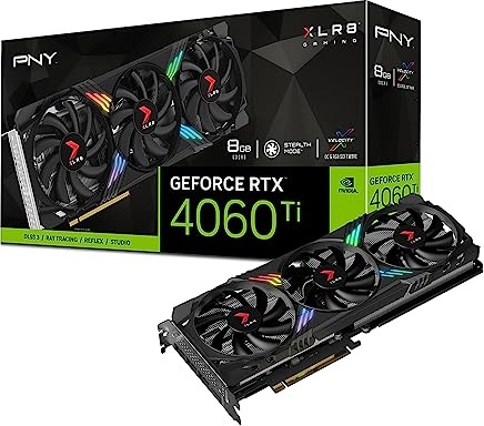 PNY GeForce RTX™ 4060 Ti 8GB XLR8 Gaming Verto™ RGB Triple Fan Graphics Card DLSS 3 (128-bit, PCIe 4.0, GDDR6, HDMI/DisplayPort, Supports 4k, 2 Slot)
