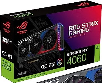 ASUS ROG Strix GeForce RTX 4060 8GB OC Edition GDDR6 Gaming Graphics Card (NVIDIA RTX4060 DLSS3, PCIe 4.0, 1x HMDI 2.1a, 3X DisplayPort 1.4a, Aura Sync RGB Lighting, ROG-STRIX-RTX4060-O8G Gaming)