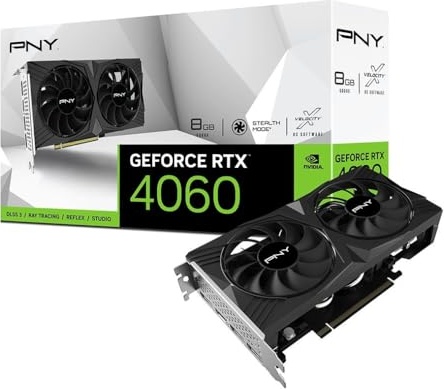 PNY GeForce RTX™ 4060 8GB Verto™ Dual Fan Graphics Card DLSS 3 (128-bit, PCIe 4.0, GDDR6, HDMI/DisplayPort, Supports 4k, 2 Slot)