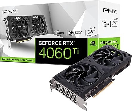 PNY GeForce RTX™ 4060 Ti 16GB Verto™ Dual Fan Graphics Card DLSS 3 (128-bit, PCIe 4.0, GDDR6, HDMI/DisplayPort, Supports 4k, 2 Slot)