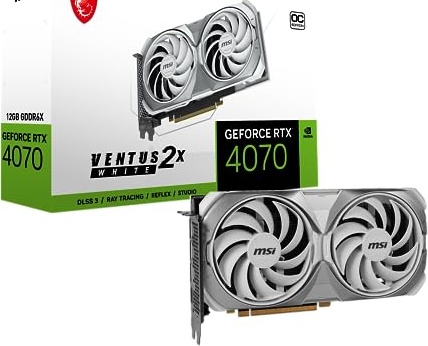 MSI Gaming GeForce RTX 4070 12GB GDRR6X Extreme Clock: 2520 MHz 192-Bit HDMI/DP Nvlink TORX Fan 4.0 Ada Lovelace Architecture Graphics Card (RTX 4070 Ventus 2X White 12G OC)
