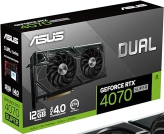 ASUS Dual GeForce RTX 4070 Super Graphics Card (PCIe 4.0, 12GB GDDR6X, DLSS 3, HDMI 2.1, DisplayPort 1.4a, 2.56-Slot Design, Axial-tech Fan Design, Auto-Extreme Technology, and More)