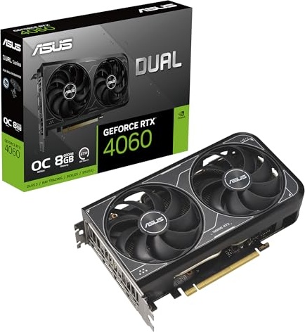ASUS Dual GeForce RTX™ 4060 V2 OC Edition (PCIe 4.0, 8GB GDDR6, DLSS 3, HDMI 2.1a, DisplayPort 1.4a, 2-Slot Design, Axial-tech Fan Design, 0dB Technology, and More)