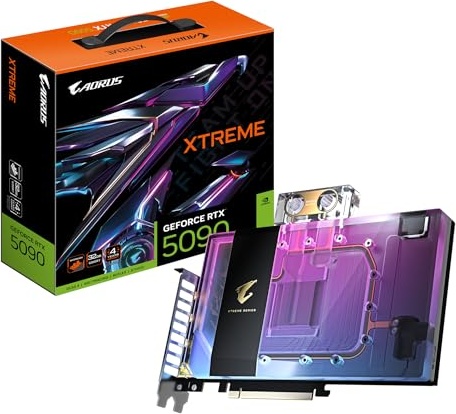 Gigabyte Aorus GeForce RTX 5090 Xtreme Waterforce WB 32G Graphics Card - 32 GB GDDR7, 512 Bit, PCI-E 5.0, 2655 MHz Core Frequency, 3 x DP 2.1a, 1 x HDMI 2.1b, NVIDIA DLSS 4, GV-N5090AORUSX WB-32 GD