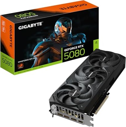 GIGABYTE GeForce RTX 5080 WINDFORCE SFF 16G Graphics Card, 16GB 256-bit GDDR7, PCIe 5.0, WINDFORCE Cooling System, GV-N5080WF3-16GD Video Card