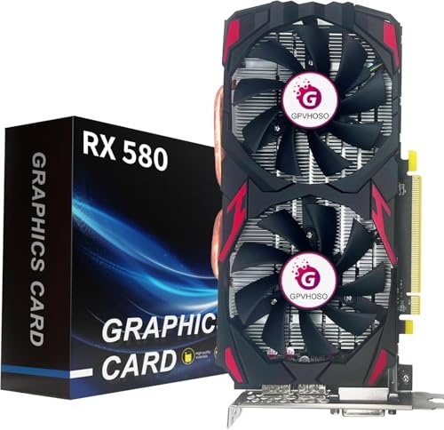 RX 580 8GB Graphics Card, 2048SP 1289MHz GDDR5 256bit Radeon RX580 Video Card AMD GPU with Dual Cooling Fan, HDMI, 3*DP, DVI-Output, 8K PCIE 3.0 Computer Graphics Card for Office Gaming PC