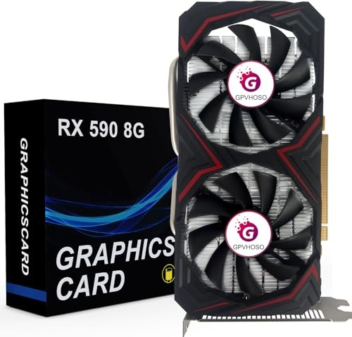 GPVHOSO Radeon RX 590 8GB GEM Graphics Card, 1469MHz 2304SP GDDR5 256bit, RX590 GPU 8K Video Card with Dual Cooling Fan, HDMI, DP, DVI-Output, PCIE 3.0 * 16 for Computer Gaming and Office