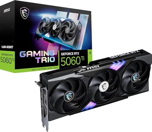 MSI GeForce RTX 5060 Ti 16G Gaming Trio OC Graphics Card - RTX 5060 Ti GPU, 16GB GDDR7 (28Gbps/128-bit), PCIe 5.0 - TRI FROZR 4 (3 x STORMFORCE Fan) - RGB - HDMI 2.1b, DisplayPort 2.1b