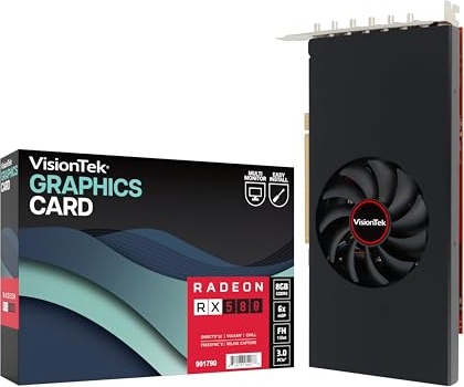 VisionTek AMD Radeon RX 580 8GB GDDR5 Single Slot Video Graphics Card for PC 256-Bit DirectX 12, 75W Bus Power, PCI Express X16 3.0, 6 mini DisplayPort