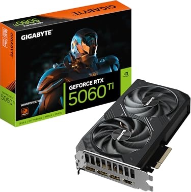 Gigabyte GeForce RTX 5060 Ti WINDFORCE 16G Graphics Card - 16GB GDDR7, 128-bit, PCI-E 5.0, 2572MHz Core Frequency, 3X DisplayPort, 1x HDMI, GV-N506TWF2-16GD
