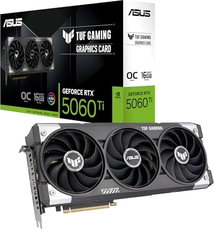 ASUS TUF Gaming GeForce RTX ™ 5060 Ti 16GB GDDR7 OC Edition Gaming Graphics Card (PCIe® 5.0, HDMI®/DP 2.1, 3.1-Slot, Military-Grade Components, Protective PCB Coating, axial-tech Fans)