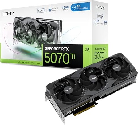 PNY NVIDIA GeForce RTX™ 5070 Ti OC Triple Fan Plus, Graphics Card (16GB GDDR7, 256-bit, Boost Speed: 2572 MHz, PCIe® 5.0, HDMI®/DP 2.1, 2.99-Slot, NVIDIA Blackwell Architecture, DLSS 4)