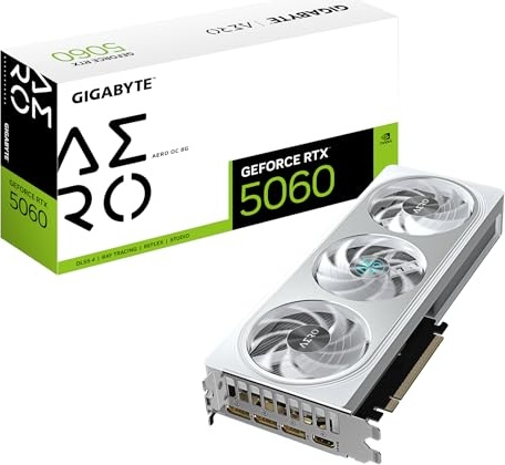 Gigabyte GeForce RTX 5060 AERO OC 8G Graphics Card - 8GB GDDR7, 128bit, PCI-E 5.0, 2595 MHz Core Clock, 3 x DisplayPort, 1 x HDMI, GV-N5060AERO OC-8GD