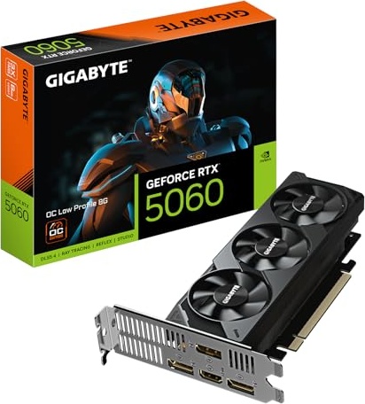 Gigabyte GeForce RTX 5060 OC Low Profile 8G Graphics Card - 8GB GDDR7, 128bit, PCI-E 5.0, 2512 MHz Core Frequency, 3 x DisplayPort, 1 x HDMI, GV-N5060OC-8GL