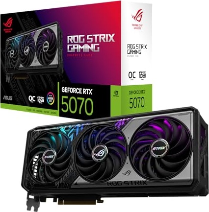 ASUS ROG Strix GeForce RTX™ 5070 OC Edition 12GB GDDR7 Graphics Card (PCIe® 5.0, 12GB GDDR7, HDMI®/DP 2.1, 3.2-Slot, Axial-tech Fans, MaxContact Design, Phase-Change GPU Thermal pad, Aura sync)