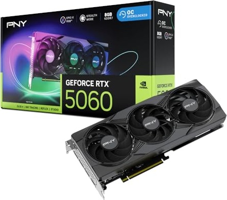 PNY NVIDIA GeForce RTX™ 5060 8GB ARGB Overclocked Triple Fan Graphics Card (DLSS 4, PCIe® 5.0, HDMI®/DP 2.1, 2-Slot, Epic-X™ RGB Lighting)