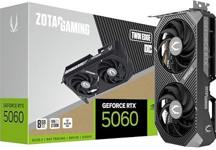 ZOTAC Gaming GeForce RTX 5060 Twin Edge OC DLSS 4 8GB GDDR7 128-bit 28 Gbps PCIE 5.0 Gaming Graphics Card, SFF-Ready Compact Card, ZT-B50600H-10M
