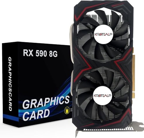 Kroteaup Radeon RX 590 8GB Graphics Card, 2304sp GDDR5 256Bit Pci Express 3.0, with HDMI/DP/DVI Ports and Double Fan, Video Cards for Office and Computer Gaming