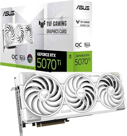 ASUS TUF Gaming GeForce RTX ™ 5070 Ti 16GB GDDR7 White OC Edition Gaming Graphics Card (PCIe® 5.0, HDMI®/DP 2.1, 3.125-slot, Military-Grade Components, Protective PCB Coating, axial-tech Fans)