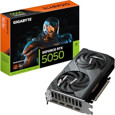 Gigabyte GeForce RTX 5050 WINDFORCE OC 8G Graphics Card - 8GB GDDR6, 128bit, PCI-E 5.0, 2587MHz Core Clock, 2 x DP, 2 x HDMI, NVIDIA DLSS 4, GV-N5050WF2OC-8GD
