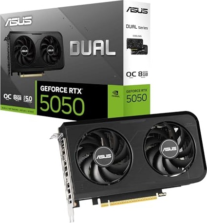ASUS Dual GeForce RTX™ 5050 8GB GDDR6 OC Edition (PCIe 5.0, 8GB GDDR6, DLSS 4, HDMI 2.1b, DisplayPort 2.1b, 2-Slot, Axial-tech Fan Design, 0dB Technology, Dual BIOS and More)