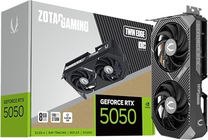 ZOTAC Gaming GeForce RTX 5050 Twin Edge OC DLSS 4 8GB GDDR6 128-bit 20 Gbps PCIE 5.0 Gaming Graphics Card, SFF-Ready Compact Card, ZT-B50500H-10M