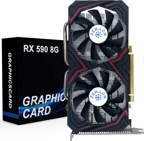 ZER-LON Radeon RX 590 8GB GME Graphics Card, 2304SP GDDR5 256 Bit PCIE 3.0X16 Computer Gaming Gpu, Dual Freeze Fans Video Card with HDMI/DP/DVI Ports Support 8K