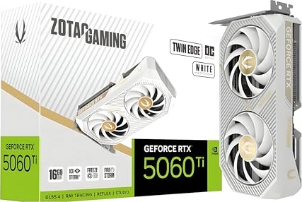 ZOTAC Gaming GeForce RTX 5060 Ti 16GB Twin Edge OC White Edition DLSS 4 16GB GDDR7 128-bit 28 Gbps PCIE 5.0 Gaming Graphics Card, IceStorm 2.0 Cooling, SFF-Ready, ZT-B50620Q-10M