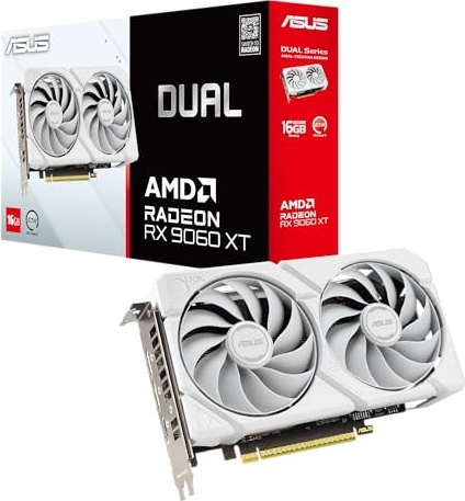 ASUS Dual Radeon™ RX 9060 XT 16GB GDDR6 White Edition (PCIe 5.0, 16gB GDDR6, HDMI 2.1b, DisplayPort 2.1a, 2.5-Slot Design, Axial-tech Fan Design, 0dB Technology, and More)
