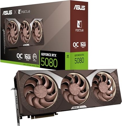 ASUS GeForce RTX 5080 16GB GDDR7 Noctua OC Edition Gaming Graphics Card (Nvidia RTX5080, NVIDIA Blackwell, DLSS 4, PCIe 5.0, 2X HDMI 2.1b, 3X DisplayPort 2.1b, RTX5080-O16G-NOCTUA)
