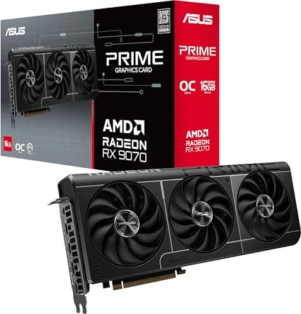ASUS Prime Radeon RX 9070 OC Edition 16GB GDDR6 EVO Gaming Graphics Card (AMD Radeon RX9070, PCIe 5.0, 1x HDMI 2.1b, 3X DisplayPort 2.1a, 2.5 Slot Design, PRIME-RX9070-O16G-EVO)