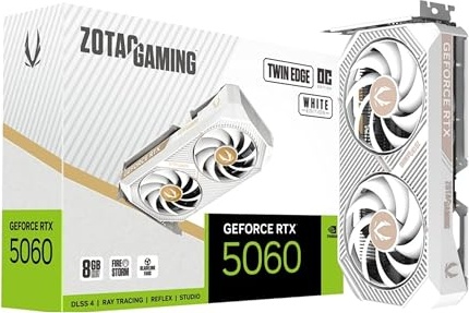 ZOTAC Gaming GeForce RTX 5060 Twin Edge OC White Edition DLSS 4 8GB GDDR7 128-bit 28 Gbps PCIE 5.0 Gaming Graphics Card, SFF-Ready Compact Card, ZT-B50600Q-10M
